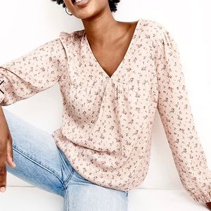 Madewell Satin Puffed-sleeve Top in Baby’s Breath S